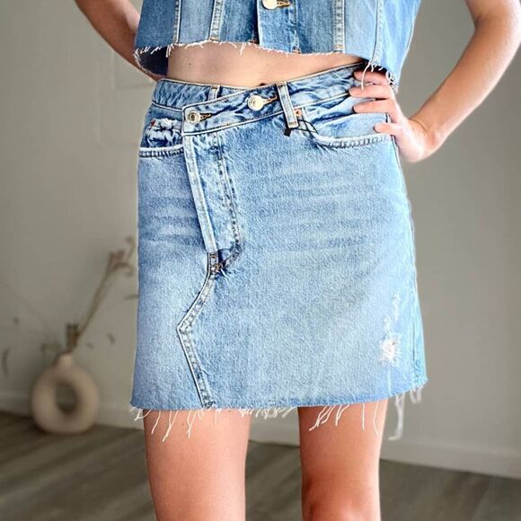 Zara Asymmetric Crossover Crossed Denim Skirt - Picture 6 of 6
